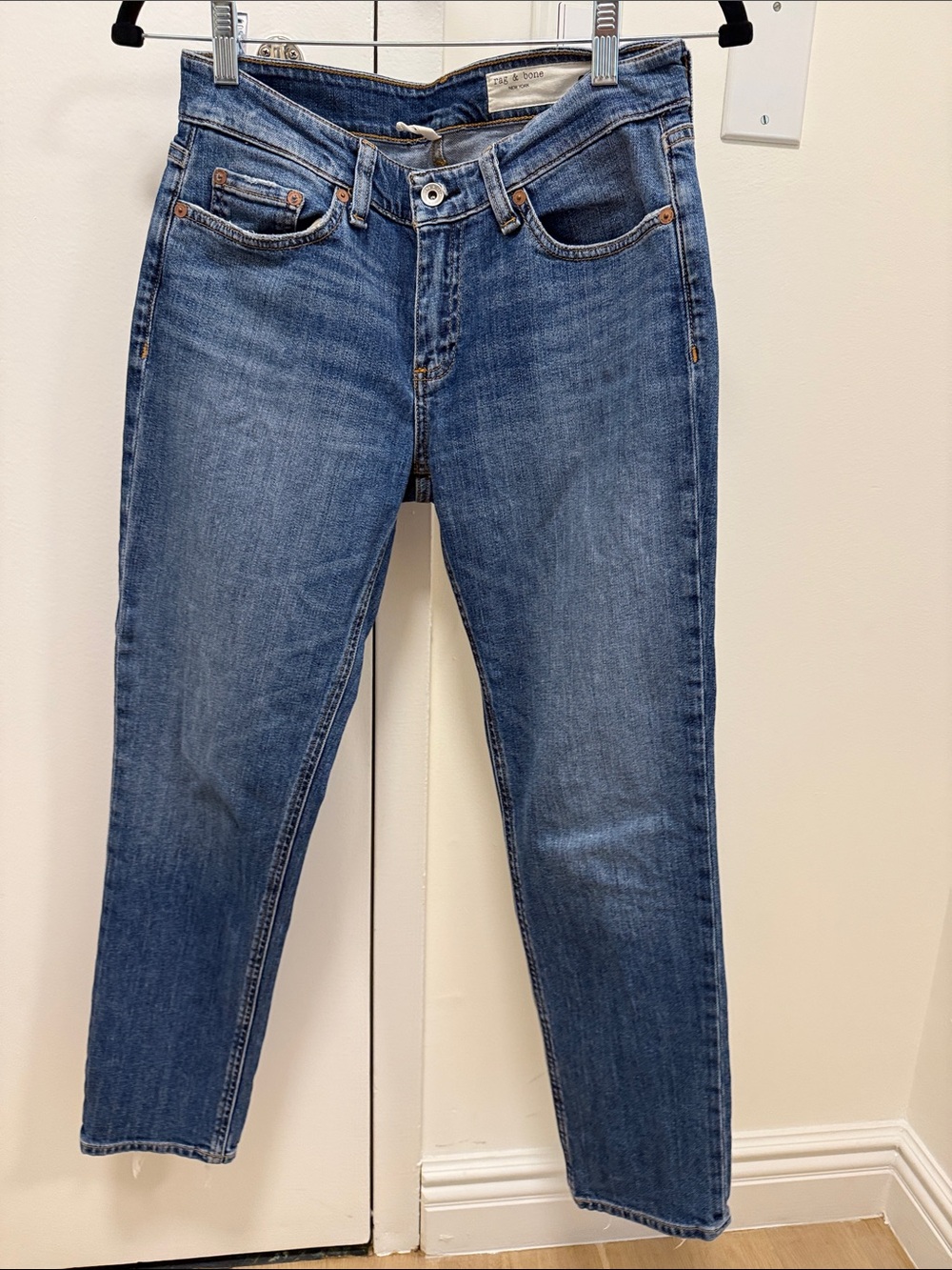 rag & bone Women's Straight Leg Jeans in Blue Denim